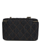 Chanel Small Classic Vanity Case Dark Blue Denim Light Gold Hardware