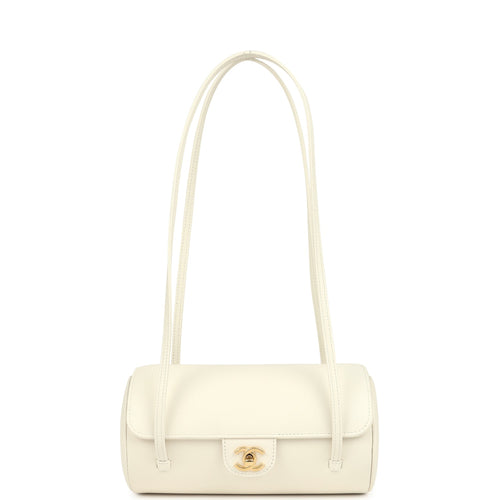 Chanel Preppy Coco Bowling Bag White Shiny Caviar Brushed Gold Hardware