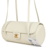 Chanel Preppy Coco Bowling Bag White Shiny Caviar Brushed Gold Hardware
