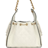 Chanel Small 25 Hobo Bag White Raffia and Black Calfskin Antique Gold Hardware