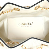 Chanel Small 25 Hobo Bag White Raffia and Black Calfskin Antique Gold Hardware