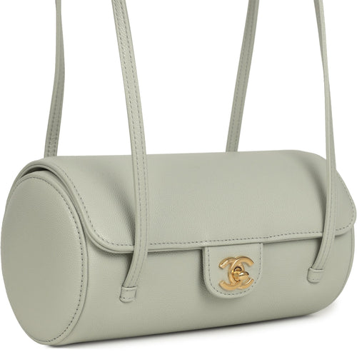 Chanel Preppy Coco Bowling Bag Light Green Shiny Caviar Brushed Gold Hardware