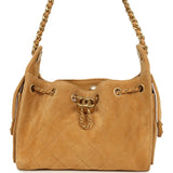 Chanel Mini 25 Hobo Bag Tan Suede Antique Gold Hardware