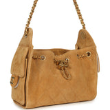 Chanel Mini 25 Hobo Bag Tan Suede Antique Gold Hardware