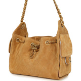 Chanel Mini 25 Hobo Bag Tan Suede Antique Gold Hardware