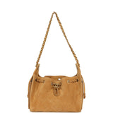 Chanel Mini 25 Hobo Bag Tan Suede Antique Gold Hardware
