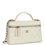 Chanel Trendy Top Handle Long Vanity Case with Chain White Caviar Light Gold Hardware