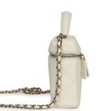 Chanel Trendy Top Handle Long Vanity Case with Chain White Caviar Light Gold Hardware