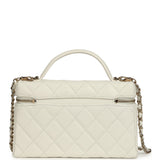 Chanel Trendy Top Handle Long Vanity Case with Chain White Caviar Light Gold Hardware