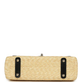 Chanel Large Flap Bag Beige Raffia and Black Lambskin Light Gold Hardware