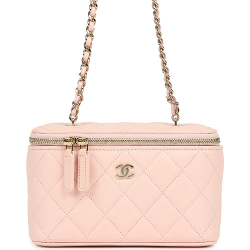 Chanel Small Classic Vanity Case Light Pink Shiny Caviar Light Gold Hardware