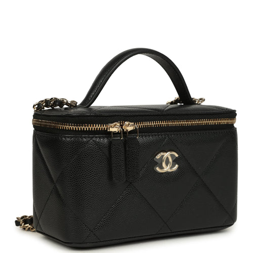 Chanel Small Top Handle Vanity Case Black Caviar Light Gold Hardware