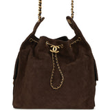 Chanel Medium 25 Hobo Bag Dark Brown Suede Antique Gold Hardware