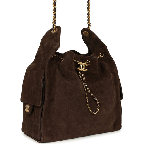Chanel Medium 25 Hobo Bag Dark Brown Suede Antique Gold Hardware
