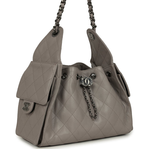 Chanel Small 25 Hobo Bag Dark Grey Caviar Antique Ruthenium Hardware