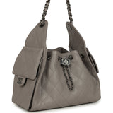 Chanel Small 25 Hobo Bag Dark Grey Caviar Antique Ruthenium Hardware