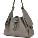 Chanel Small 25 Hobo Bag Dark Grey Caviar Antique Ruthenium Hardware