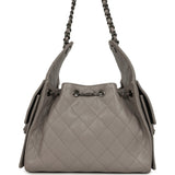 Chanel Small 25 Hobo Bag Dark Grey Caviar Antique Ruthenium Hardware