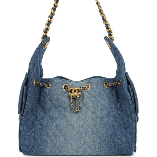 Chanel Small 25 Hobo Bag Blue Washed Denim Antique Gold Hardware