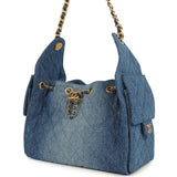 Chanel Small 25 Hobo Bag Blue Washed Denim Antique Gold Hardware