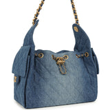 Chanel Small 25 Hobo Bag Blue Washed Denim Antique Gold Hardware