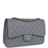 Chanel Jumbo Classic Double Flap Bag Light Grey Shiny Caviar Light Gold Hardware
