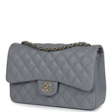 Chanel Jumbo Classic Double Flap Bag Light Grey Shiny Caviar Light Gold Hardware