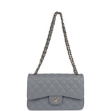Chanel Jumbo Classic Double Flap Bag Light Grey Shiny Caviar Light Gold Hardware
