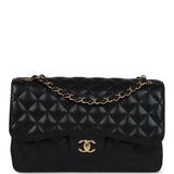 Pre-owned Chanel Jumbo Classic Double Flap Bag Black Caviar Gold Hardware