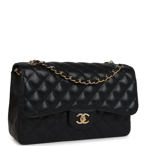 Pre-owned Chanel Jumbo Classic Double Flap Bag Black Caviar Gold Hardware