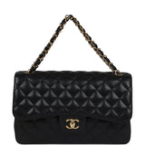 Pre-owned Chanel Jumbo Classic Double Flap Bag Black Caviar Gold Hardware