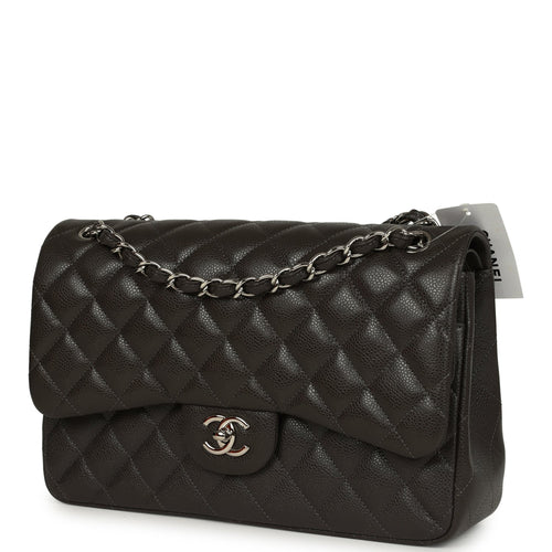 Chanel Jumbo Classic Double Flap Bag Dark Grey Caviar Silver Hardware
