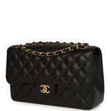 Pre-owned Chanel Jumbo Classic Double Flap Bag Black Caviar Gold Hardware
