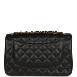 Pre-owned Chanel Jumbo Classic Double Flap Bag Black Caviar Gold Hardware