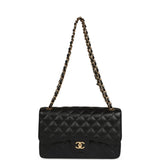 Pre-owned Chanel Jumbo Classic Double Flap Bag Black Caviar Gold Hardware