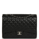 Pre-owned Chanel Maxi Classic Double Flap Bag Black Caviar Silver Hardware