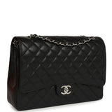 Pre-owned Chanel Maxi Classic Double Flap Bag Black Caviar Silver Hardware