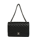 Pre-owned Chanel Maxi Classic Double Flap Bag Black Caviar Silver Hardware