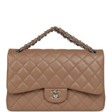 Pre-owned Chanel Jumbo Classic Double Flap Bag Dark Beige Caviar Silver Hardware