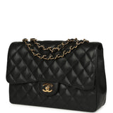 Chanel Jumbo Classic Single Flap Bag Black Caviar Gold Hardware