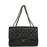 Chanel Jumbo Classic Single Flap Bag Black Caviar Gold Hardware