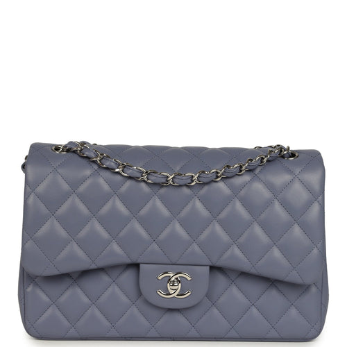 Chanel Jumbo Classic Double Flap Bag Purple Lambskin Silver Hardware