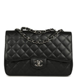 Chanel Jumbo Classic Single Flap Bag Black Caviar Silver Hardware