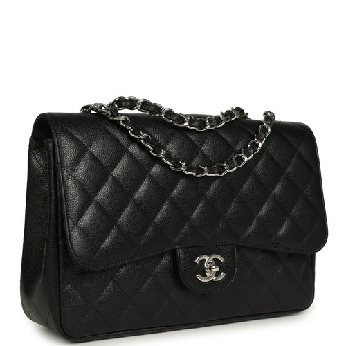 Chanel Jumbo Classic Single Flap Bag Black Caviar Silver Hardware