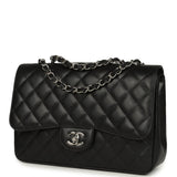 Chanel Jumbo Classic Single Flap Bag Black Caviar Silver Hardware