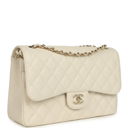 Chanel Jumbo Classic Double Flap Bag Cream Caviar Gold Hardware