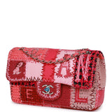 Chanel Medium Flap Bag Pink Patchwork Tweed Silver Hardware