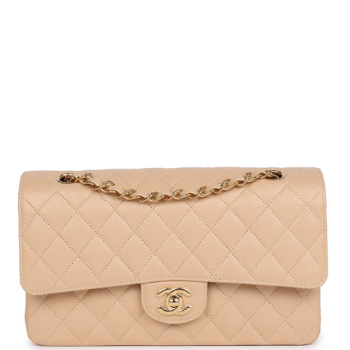 Chanel Medium Classic Double Flap Bag Beige Caviar Gold Hardware