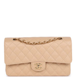 Chanel Medium Classic Double Flap Bag Beige Caviar Gold Hardware