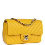 Pre-owned Chanel Mini Rectangular Flap Yellow Chevron Caviar Silver Hardware